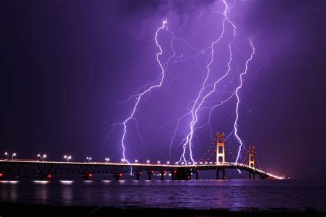 mackinac bridge lightning high res picture